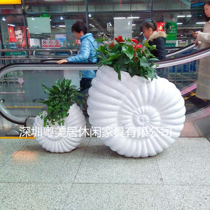 玻璃钢商场美陈海螺花盆装饰摆件