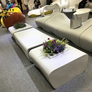 玻璃钢简约拼接花盆坐凳商场美陈座椅